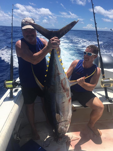 ANGLER: Mike Rohan SPECIES: Yellowfin Tuna WEIGHT: 70kg LURE: JB Lures Dingo.